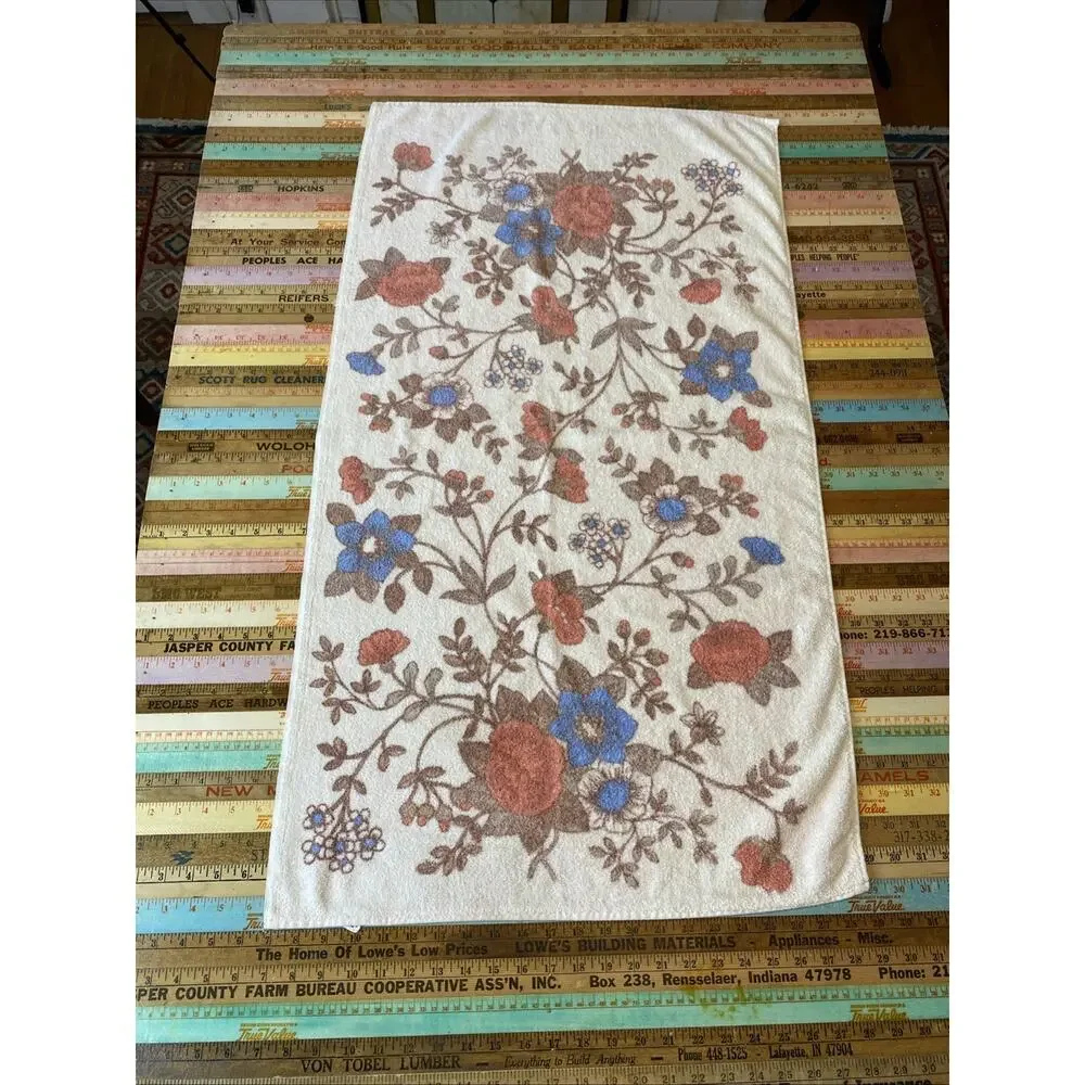 Vintage Retro 70s Mod Floral Flowers Dundee Fringe Bath Towels MCM Set Of 2